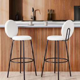 Wyld And Coco Boucle Bar Stools Set Of 2 White Armless With Matt Black Steel Legs - 1070mm Height - thumbnail 2