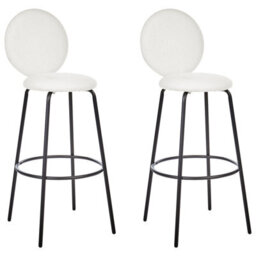 Wyld And Coco Boucle Bar Stools Set Of 2 White Armless With Matt Black Steel Legs - 1070mm Height - thumbnail 4