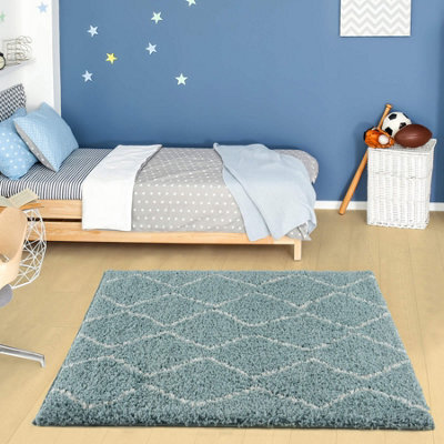 The Rugs Moroccan Shaggy Rugs And Runners Soft Fluffy Wavy Trellis Design High Pile Duck Egg Blue And Ivory Living Room Kitchen Hallway 850 - image 1