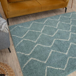 The Rugs Moroccan Shaggy Rugs And Runners Soft Fluffy Wavy Trellis Design High Pile Duck Egg Blue And Ivory Living Room Kitchen Hallway 850 - thumbnail 5