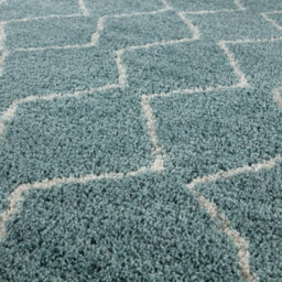 The Rugs Moroccan Shaggy Rugs And Runners Soft Fluffy Wavy Trellis Design High Pile Duck Egg Blue And Ivory Living Room Kitchen Hallway 850 - thumbnail 3