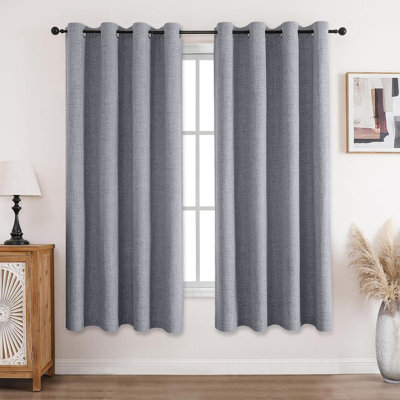 Moonlight Bedding Linen Texture 100%blackout Eyelet Curtain Pair Thermal Insulated For Summer Window Curtains (Grey,66''x54'') - image 1