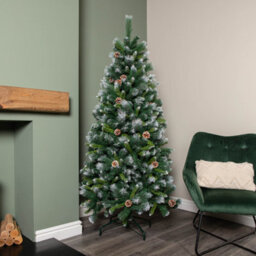 Samuel Alexander 6Ft (1.8M) Frosted Glacier Pine Snow Tipped Christmas Tree With Pine Cones And 710 Tips