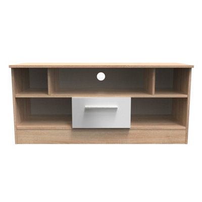 Trent 1 Drawer Open Tv Unit In Grey & Bardolino Oak (Ready Assembled) - image 1