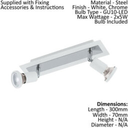 Stylish 2 Pack White Chrome Gu10 5W Spot Lights For Wall And Ceiling - thumbnail 2