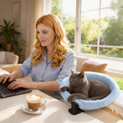 Skylos 360 Rotating Plush Mesh Cat Bed For Desk Sturdy Hammock Holds 21Kg - image 1