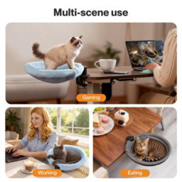 Skylos 360 Rotating Plush Mesh Cat Bed For Desk Sturdy Hammock Holds 21Kg - thumbnail 9