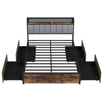 King Bed Platform Bed With Led Lights & Usb Power Outlets - image 1