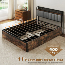 King Bed Platform Bed With Led Lights & Usb Power Outlets - thumbnail 5