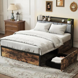 King Bed Platform Bed With Led Lights & Usb Power Outlets - thumbnail 4