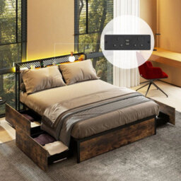 King Bed Platform Bed With Led Lights & Usb Power Outlets - thumbnail 6