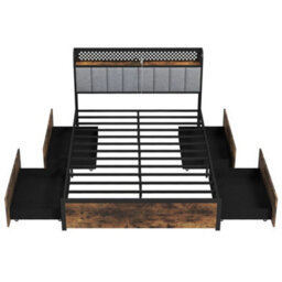 King Bed Platform Bed With Led Lights & Usb Power Outlets - thumbnail 1