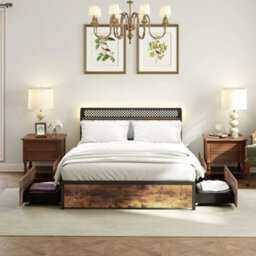 King Bed Platform Bed With Led Lights & Usb Power Outlets - thumbnail 3