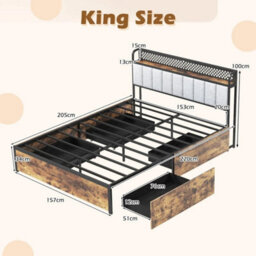 King Bed Platform Bed With Led Lights & Usb Power Outlets - thumbnail 2