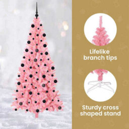Vidaxl Christmas Tree With 300 Leds With Stand Pink 210 Cm Pvc - thumbnail 8