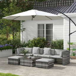 Outsunny 7 Pcs Rattan Garden Furniture Set With Side Shelf, Stools, Table, Grey - thumbnail 1