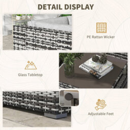 Outsunny 7 Pcs Rattan Garden Furniture Set With Side Shelf, Stools, Table, Grey - thumbnail 7