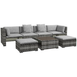 Outsunny 7 Pcs Rattan Garden Furniture Set With Side Shelf, Stools, Table, Grey - thumbnail 2
