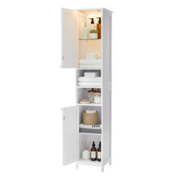 Ledrem Pure Series Tall Slim Bathroom Cabinet With Adjustable Shelves, Door-Activated Lighting, White, 170 X 30 X 30 Cm - thumbnail 4