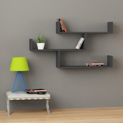 Decortie Tibet Wall Shelves - Floating 3 Tier Wall Mounted Display Unit Anthracite Grey - image 1