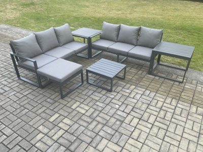 Fimous Aluminium 6 Pieces Garden Furniture Sofa Set With Cushions 7 Seater Outdoor Patio Set With Coffee Table Big Footstool - image 1