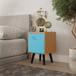 Urbn-Living Urbnliving 51Cm Height Beech Wooden Cube Storage Bookcase Sky Blue Inserts Scandinavian Black Legs