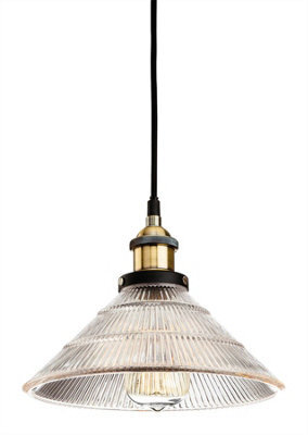 Luminosa Lighting Luminosa Empire 1 Light Dome Ceiling Pendant Antique Brass, Clear Fluted Glass, E27 - image 1