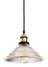 Luminosa Lighting Luminosa Empire 1 Light Dome Ceiling Pendant Antique Brass, Clear Fluted Glass, E27 - thumbnail 1