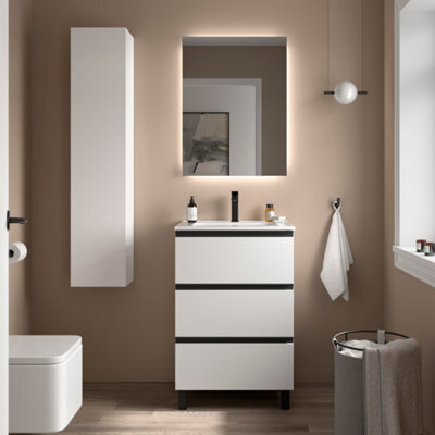 Cygnus bath Bequia Metal 3C Vanity Unit 60Cm Matt White Basin Ceramic - image 1