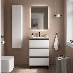 Cygnus bath Bequia Metal 3C Vanity Unit 60Cm Matt White Basin Ceramic - thumbnail 1