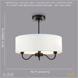 Happy Homewares Traditional Chandelier Style Semi Flush Ceiling Light In Matte Black With Shade - thumbnail 6