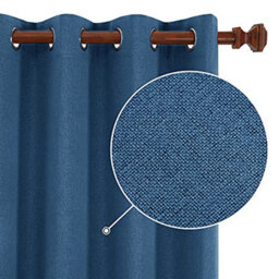 Deconovo 100% Blackout Eyelet Curtains, Faux Linen Thermal Curtains For Bedroom, 52 X 54 Inch(Width X Length), Dark Blue, 2 Panels - thumbnail 2