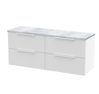 Hudson Reed Fluted Wall Hung 4-Drawer Vanity Unit & Bellato Grey Laminate Worktop, Counter Top Vanity Unit In Satin White, 1200mm - image 1