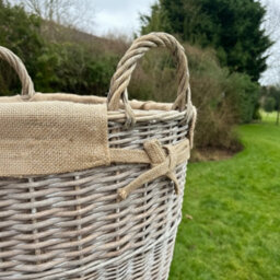 Round Driftwood Wicker Log Storage Basket With Hessian Liner - thumbnail 3