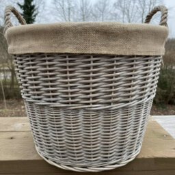 Round Driftwood Wicker Log Storage Basket With Hessian Liner - thumbnail 2