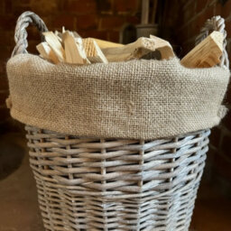 Round Driftwood Wicker Log Storage Basket With Hessian Liner - thumbnail 4