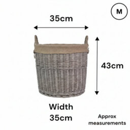 Round Driftwood Wicker Log Storage Basket With Hessian Liner - thumbnail 6
