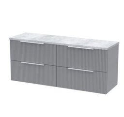 Balterley Tixall Fluted 4 Drawer Wall Hung Vanity Unit With Laminate Worktop, Satin Grey, 1200mm