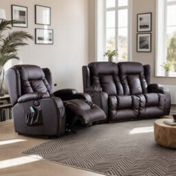 More4Homes Caesar Electric Recliner Bonded Leather 1+2 Seater Sofa Set (Brown) - thumbnail 1
