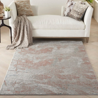 Rustic Textures Rus15 Grey Rust Abstract 10mm Thick Modern Luxurious Rug For Bedroom, Living Room By Nourison-120Cm X 180Cm - image 1