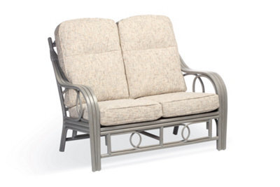 Desser Madrid Grey Natural Rattan 2 Seater Conservatory Sofa Real Cane Wicker Indoor Settee With Uk Sewn Cushion In Farrow Fabric - image 1
