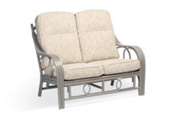 Desser Madrid Grey Natural Rattan 2 Seater Conservatory Sofa Real Cane Wicker Indoor Settee With Uk Sewn Cushion In Farrow Fabric - thumbnail 1