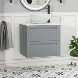 Royal Bathrooms Royal Bathroom Elmore 600mm Matt Pebble Grey Wall Mounted Bathroom Vanity Unit 2 Drawer Plain White Worktop With Breeze Basin - thumbnail 1
