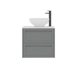 Royal Bathrooms Royal Bathroom Elmore 600mm Matt Pebble Grey Wall Mounted Bathroom Vanity Unit 2 Drawer Plain White Worktop With Breeze Basin - thumbnail 7
