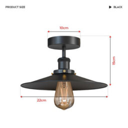 Vintage Semi Flush Mount Ceiling Light With E27 Base 22Cm Metal Black Shade For Kitchen, Living Room With Bulb - thumbnail 3
