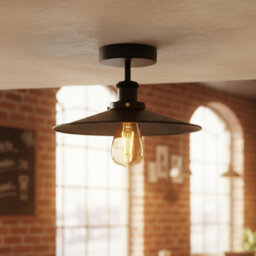Vintage Semi Flush Mount Ceiling Light With E27 Base 22Cm Metal Black Shade For Kitchen, Living Room With Bulb - thumbnail 2