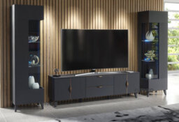 Furneo Grey Living Room Set Tv Stand Display Cabinets High Gloss & Matt Azzurro 10/12G Blue Led Lights - thumbnail 1