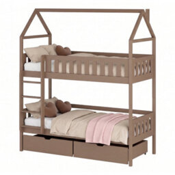 Arte Gaja Wooden Bunk Bed With Storage - Milk Chocolate - Foam/bonnell Mattresses Included - 90 X 190Cm - thumbnail 1