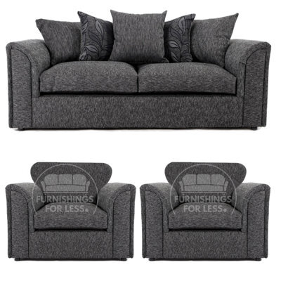 Furnishings For Less UK Byron Dundee Chenille Fabric 3 Piece Sofa Set - 3 1 1 Grey - image 1