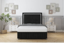 "Sloomy Boston Chrome Black Plush Divan Bed No Drawers-26"" Strutted Headboard 12"" Footboard 4' Small Double" - thumbnail 2